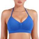 YEOREO SoftHue Women Halter Sports Bra Impact Longline Strappy Bra V Neck Padded Open Back Workout Gym Crop Top Size L