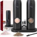 Electric Salt and Pepper Grinder Set of 2, Automatic Pepper Mill,USB Rechargeable, Adjustable Coarseness, One-handed Operation, Ceramic Burr,Refillable, Auto Grinders with Charging Base LED Light