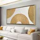 20"x40" Framed White and Gold Abstract Textured Wall Art, Circle Block Minimalist Pictures Canvas Wall Deco for Living Room Bedroom Office Gallery
