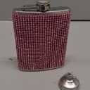 Diamond Hip Flasks - Glitter Stainless Steel Leakproof Hip Flasks for Vodka, Bling Rhinestone Hip Flask, Cute liquor flask for women (8oz, Pink)