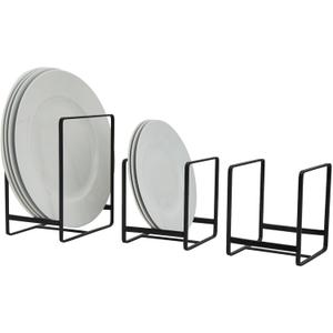 Juvale Iron Kitchen Cabinet Organizer Shelf - Space-Saving Plate Rack Organizer for Cabinet - Pot Lid Holder for Cupboard Shelf - Cutting Board for Countertop Stand - Black, Pack of 3