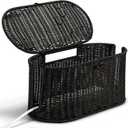 Handwoven Rattan Style Cable Management Box, Cord Organizer with Outlet Covers, Cord Hider Box for Power Strips, Cable Tidy Box for Desk, Floor and Home Organization