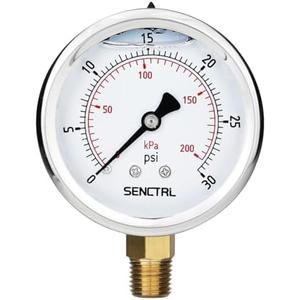 SENCTRL 0-30 PSI Glycerin Liquid Filled Low Pressure Gauge, 2.5" Dial Size, 1/4 NPT, Stainless Steel Case, Lower Mount, for Water Oil Air Pressure Test