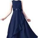 Little Juniors Girl Long Bridesmaid Dress Wedding Flower Girls Formal Pageant Party Dresses Chiffon Sleeveless (Blue, S)