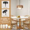 12.6" Rattan Pendant Light, Boho Chandelier Light Fixture with Fabric Shade, Farmhouse Rattan Hanging Ceiling Lighting Fixture for Dining Room, Living Room, Kitchen Island, Bedroom, Hallway, Foyer, 12.6" Straight Weaving
