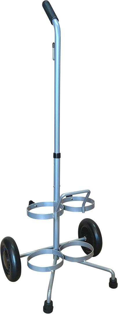 ResOne Dual Oxygen Tank Cart, Portable Oxygen Cart with Wheels, Adjustable Handle, Powder‑Coated Steel Frame, Holds 2 Size D or E Cylinders