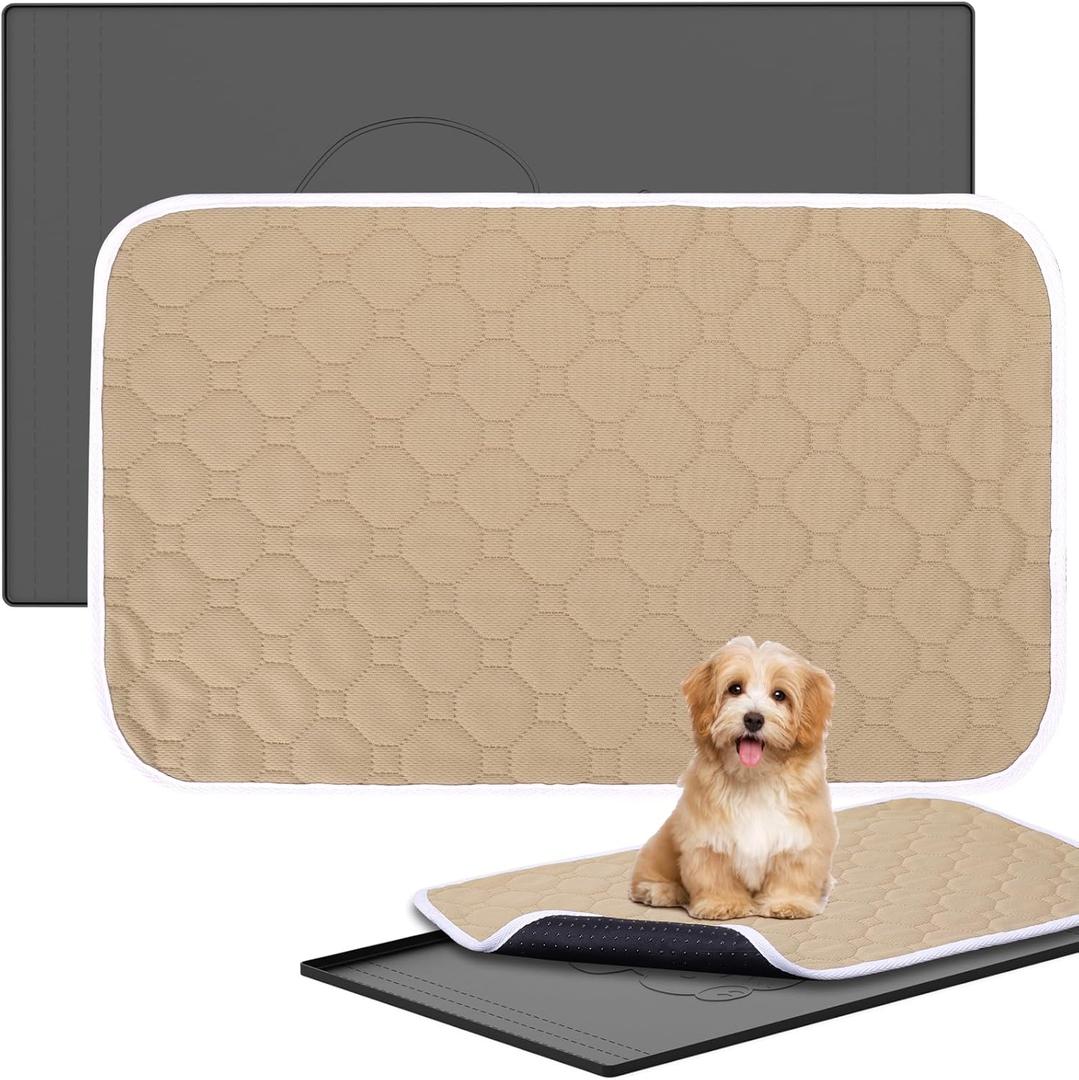 Puppy Pad Holder Tray with Reusable Pee Pad for Pet Carrier, Small Pee Pad Holder for Cat Carrier, Silicone Waterproof Non Slip Wee Wee Pad Holder, Absorbent Leakproof Training Mats 18.3" x 11.5"
