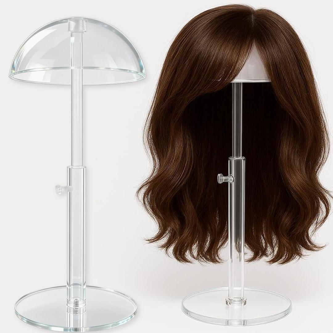 Acrylic Wig Display Stand Adjustable Height for wig and hat Shop window display (16inch)