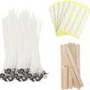 Candle Wick 6 in 100 Pcs with 100 Pcs Wick Stickers and 10 Pcs Candle Wick Holders, Cotton Candle Wicks for Candle Making for Soy Wax, Beeswax, Coconut Wax