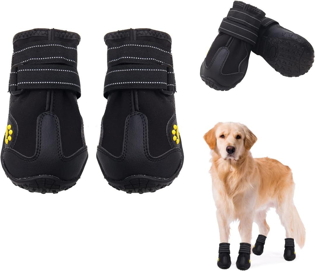 Dog Boots for Large Dogs, Medium Dogs and paw Guards for Snowy Winters, Hot Summer Roads, Waterproof Rainy Days, Outdoor Walking, and Non-Slip Indoor Hard Surfaces 4 Pieces (#4 width 2.16 inch) for 31-40 lbs)