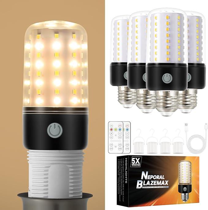 Neporal BlazeMax Battery Operated Light Bulb Bright, Rechargeable Light Bulbs with Remote and Time for Lamp and Sconce, Socket USB Rechargeable, Wide Dimming Range Battery Powered Light Bulb Home