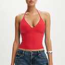 SUUKSESS Women Double Lined Halter Tank Top Summer Padded Going Out Tops Sleeveless Basic Shirts (Red, L)