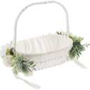 CHILDWEET White Wedding Flower Girl Basket with Lace and Artificial Flowers Satin Vintage Fairy Wicker Basket Romantic Elegant Wedding Party Decoration