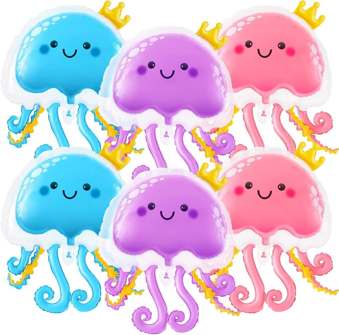 6 Pcs 36 Inch Jellyfish Balloons Inflatable Jellyfish Octopus Sea Party Decorations Mermaid Party Decoration Baby Shower Decoration Supplies, in Pink Blue Purple