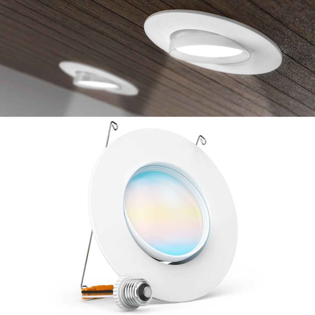 Sunco 5/6 Inch LED Can Lights Retrofit Recessed Lighting, Gimbal Downlight Adjustable, 800 LM, 12W=60W, Selectable CCT 2700K/ 3000K/ 3500K/ 4000K/ 5000K, Dimmable, Damp Rated UL (White)