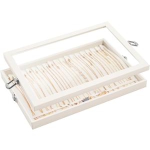 Lolalet Jewelry Organizer Tray with Lid, 18 Hooks Velvet Necklace Organizer Holder Storage Box for Drawer -Beige