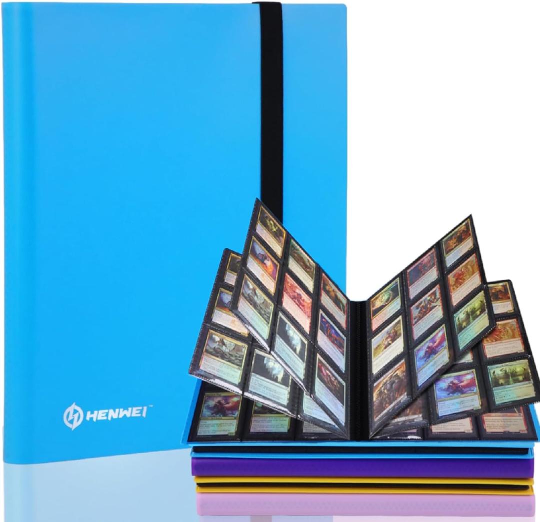 9 Pocket Trading Card Binder,360 Side-Loading Card Collection Binder,Ringless Card Binder with Strap,PP Card Holder Album for TCG,CCG,MTG,Game,Sports Cards,Good Gift for Card Collectors-Blue