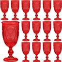 24 Pcs Plastic Goblets 7.5oz Vintage Goblet Plastic Glasses Colored Retro Embossed Water Goblets for Bar Juice Baby Shower Wedding Reception Grand Event Party (Red)