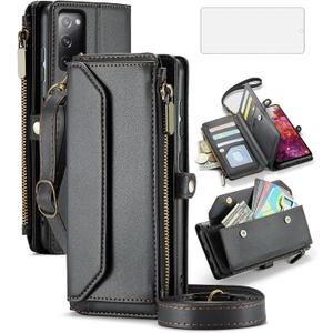 Asuwish Phone Case for Samsung Galaxy S20 5G 6.2 inch Zipper Wallet Cover with Tempered Glass Screen Protector and Flip RFID Blocking Credit Card Holder Stand Cell S 20 20S UW S2O G5 Women Girls Black