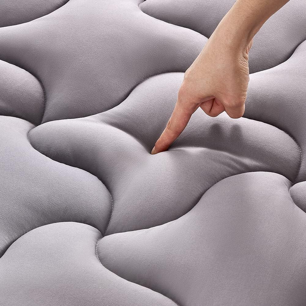 SLEEP ZONE King Size Mattress Pad, Cooling Mattress Topper, Quilted Fitted Mattress Cover, Machine Washable Mattress Protector, Soft Fluffy Down Alternative, Deep Pocket 8~21 inch (Grey, King) (Gray)
