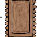 Scalloped Natural Jute Area Rug for Bedroom Living Room, Kitchen, Patio, Hallway, Entryway, Indoor, Outdoor, Farmhouse, Morden Carpet, Door Mat Black, 3x4 ft.
