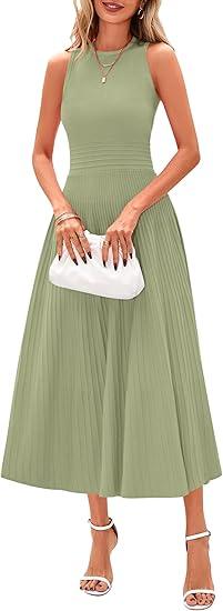 PRETTYGARDEN Spring Casual Dresses for Women 2025 Summer Business Work Midi Sleeveless A Line Pleated Cocktail Dress, Size M