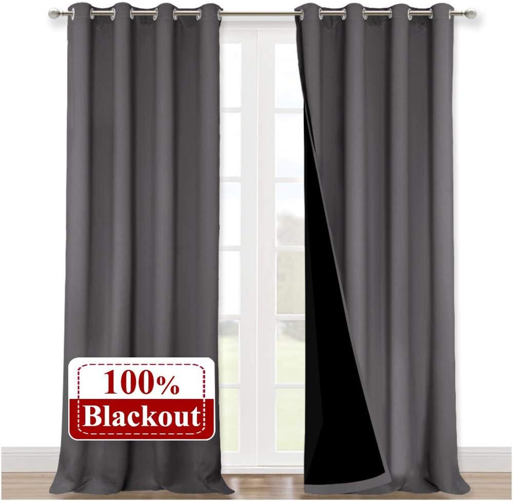 NICETOWN 100% Blackout Blinds, Set of 2, 52 inches x 102 inches, Laundry Room Decor Window Treatment Curtains for Large Patio Sliding Door, Thermal Insulated Grey Curtains for Bedroom (52"W x 102"L (Pack of 2))