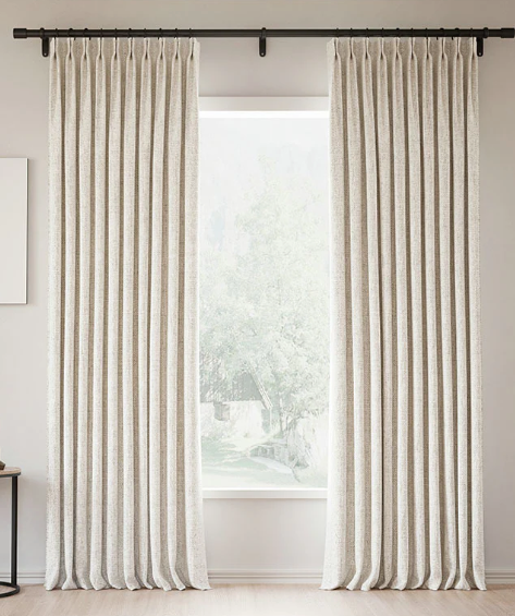 Pinch Pleat Full Blackout Curtains & Drapes 84 Inch Length 2 Panels Set, Oatmeal Linen Room Darkening Soundproof Curtains with Hooks Rings for Bedroom Living Room Track System, Beige Ivory