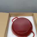 3 Quart Enameled Cast Iron Braiser, Non Stick Enameled Cast Iron Skillet with Lid, Dutch Oven Skillet with lid up to 500F for Oven, Stove, Grill, Shallow Dutch Oven for Cook, Bake (Red)