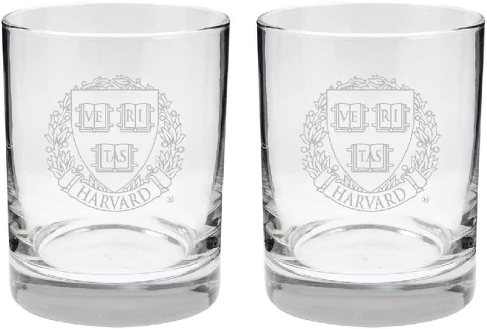 Harvard University 2-Sided Satin Finish Rock or Whiskey Glasses Set of 2