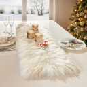 Table Runner, Thanksgiving Modern Small White Fur Table Runners for Party Birthday Christmas Friendsgiving Wedding Dinning Table, Decorative Rug Luxury Faux Fur Runner for Table(11.8x47.2inch)