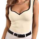 Women's Sweetheart Neck Sleeveless Tank Tops Slim Fit Elegant Color Block Knit Tops (S)