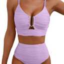 Herseas 2 Piece Bikini Set U-Wire Cutout Popular Swimsuit High Waisted Textured 2026 Summer Beach Swim Bathing Suits, Medium