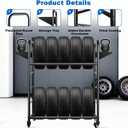 Tire Rack, 59 x 57 x 20 Inches Garage Tire Storage Stand with Storage Tray 218KG/480LBS Capacity, 2 Storage Shelf & 4 Swivel Casters Rolling Tire Storage Rack, Black