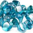 GASPRO 20 Pound Fire Glass Diamonds 1 Inch, Fire Pit Glass Rocks for Gas Fireplace and Fire Pit, Caribbean Blue, High Luster