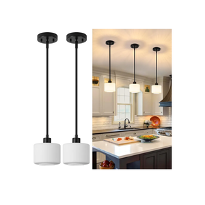 Black Pendant Lights Kitchen Island 2 Pack, Modern Milk Glass Hanging Light Fixtures with Rods, Mini Kitchen Pendant Lighting Over Island for Sink Bathroom, OS-YQ8153-2PBK
