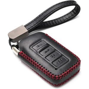 Vitodeco Genuine Leather Smart Key Fob Case Cover Protector Compatible for Lexus UX, NX, RX, GX, LX, is, ES, GS, LS (2014-2021) - 4-Button, Black/Red