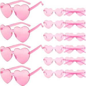 16 PCS Heart Shaped Sunglasses,Valentines Day Heart Sunglasses,Transparent Color Party Eyewear for Women Party Favor (Pink)