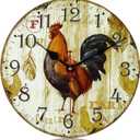 Lafocuse 12 Inch Silent Wooden Rooster Clock for Kitchen, Farmhouse Decorative Wall Clock for Living Room Battery Operated