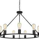 Senyshilon 9-Lights Farmhouse Chandelier | Dia 32'' Black Wagon Wheel Chandelier | Rustic Hanging Dining Room Light Fixture | Apply to Living Room | Kitchen Island | Entryway | Foyer - Missing Pieces