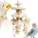 Natural Bird Toys for Quaker Parrot, Lovebird, Parakeet, Cockatiel & Conure  for Chewing, Shredding & Foraging, Corn Husk, Wood & Vine with Leather Cord for Small & Medium Birds