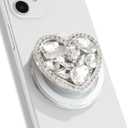 OnTheGrip Compatible with Magsafe Cute Cubic Diamond Heart Shape Design Collapsible Mobile Phone Grip Stand Holder for Smartphone Tablet Cell Phone Accessory (Silver Small)