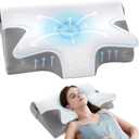 Effective Pain Relief Cervical Neck Pillow for Sleeping, Memory Foam Pillows for Neck Support, Odorless Contour Side Pillow, Ergonomic Bed Pillow for Back Stomach Sleeper (White and Grey)