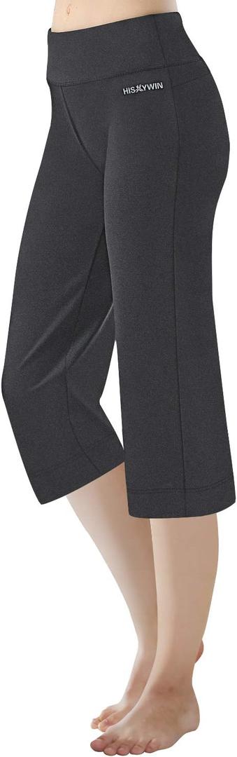 HISKYWIN 17"/23"/27"/29"/31"/33"/35" Inseam Capri/Petite/Regular/Tall Length Women's Straight Leg Yoga Pants Zip Pocket (Black, S)