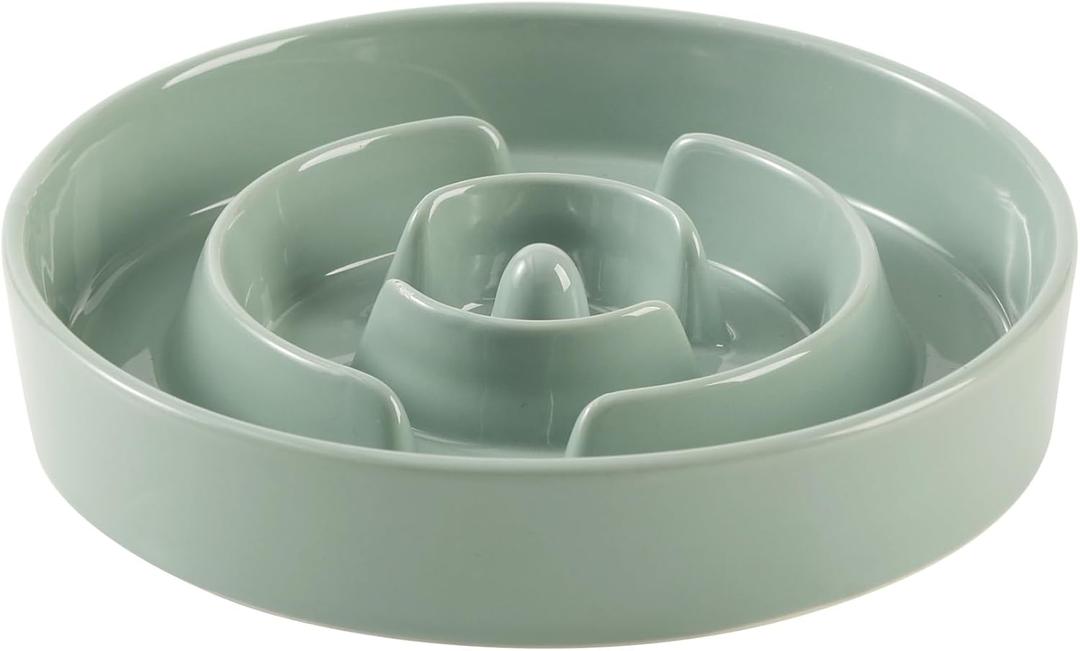 Ceramic 3.2 Cup Slow Feeder Dog Bowl for Large Dog, 9.5inch Puzzle Food Dish, Anti-Gulping, Stop Bloat, Preventing Choking (Single Bowl-Light Green)