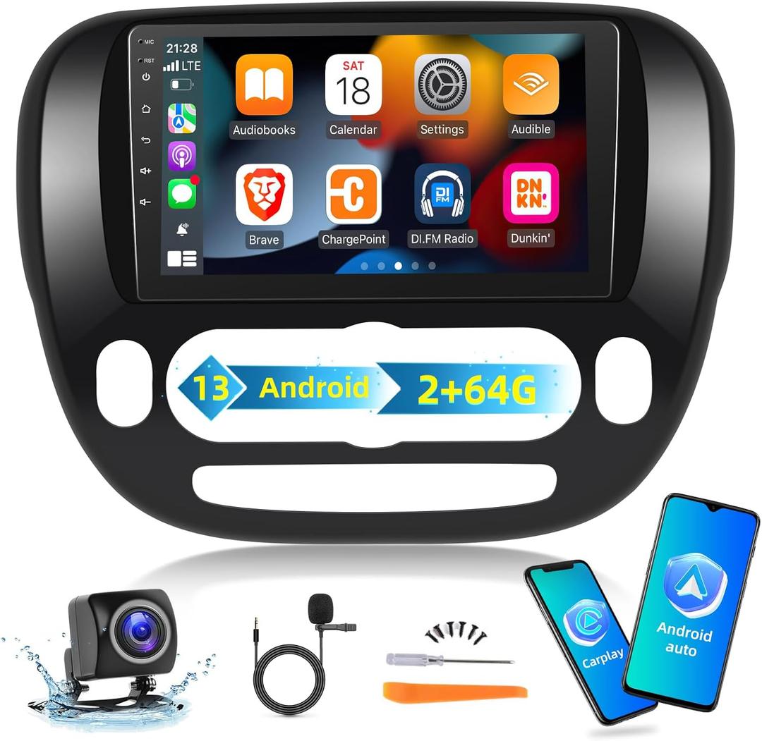 EKAT [2+64G] Car Radio for Kia Soul 2014-2017 (Only for Manual A/C), 9 inch Android 13 Touch Screen KIA Soul Stereo, Carplay/Android Auto/EQ Audio/SWC/Bluetooth/26 Ul Desktop Themes