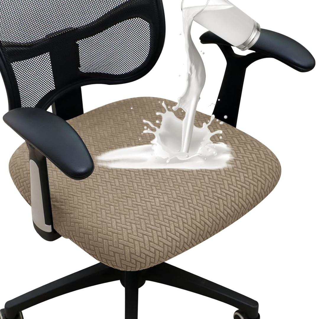 FORCHEER 100% Waterproof Office Chair Seat Cover 20x20 Jacquard Stretchable Computer Desk Chair Seat Cushion Slipcover 1 Piece Washable-Camel