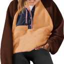 Yanekop Womens Fuzzy Fleece Pullover Sherpa Sweatshirt Long Sleeve Button Down Sweater Winter Fleece Jacket with Pockets (Large, Brown Light Orange)