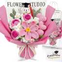 Giegxin 2026 Graduation Bear Flower Bouquet Set Pink Crochet Graduation Bouquet Gift Knitted Rose Flower Mini Plush Bear Greeting Card Gift Bag for Teacher Appreciation Grad Party Favors Supplies