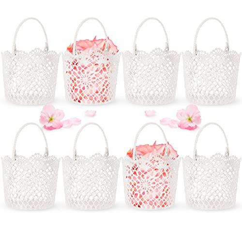 WILLBOND 6 Pcs White Flower Girl Basket with Handle for Wedding Ceremony, 5.9 x 4.72 x 4.33 Inch